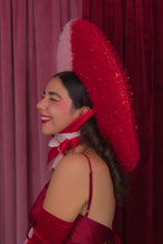Load image into Gallery viewer, Rococo Ruffle Straw Hat in Colour Block: Red&Pink (Large)