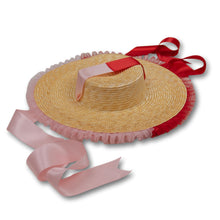 Load image into Gallery viewer, Rococo Ruffle Straw Hat in Colour Block: Red&Pink (Small)