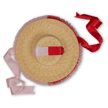 Load image into Gallery viewer, Rococo Ruffle Straw Hat in Colour Block: Red&Pink (Small)