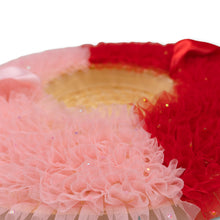 Load image into Gallery viewer, Rococo Ruffle Straw Hat in Colour Block: Red&Pink (Small)