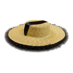 Rococo Ruffle Straw Hat in Black (Small)