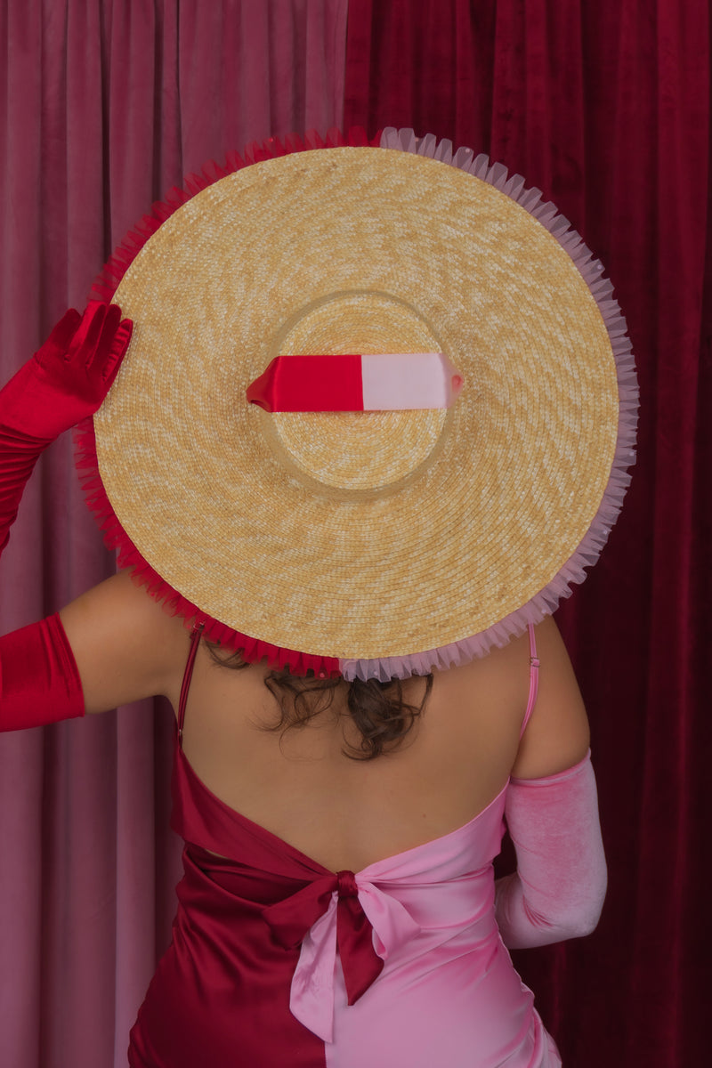 Rococo Ruffle Straw Hat in Colour Block: Red&Pink (Large) – Elleni the ...