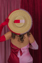 Load image into Gallery viewer, Rococo Ruffle Straw Hat in Colour Block: Red&amp;Pink (Small)
