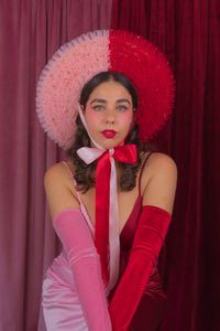 Rococo Ruffle Straw Hat in Colour Block: Red&Pink (Small)
