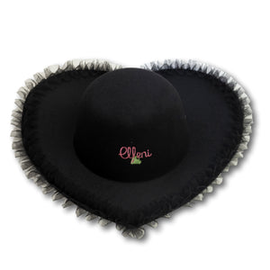 Ruffle Heart Hat in Black